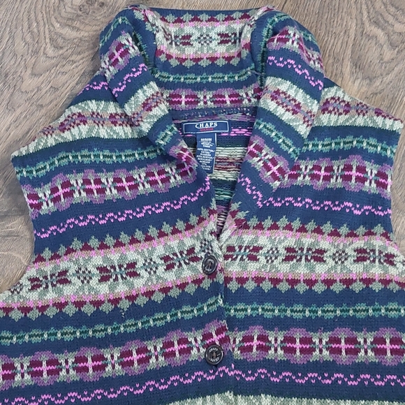Chaps Vest Womens medium Button Up‎ Fair Isle Cotton Blend western style - Picture 9 of 11